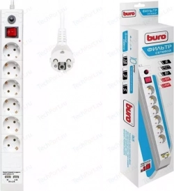 Сетевой фильтр BURO BU-SP5_USB_2A-W 5м (6 розеток) белый