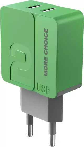 Сетевой адаптер MORE CHOICE (4627151191904) NC46i 2USB 2.4A для Apple 8-pin - 1м Green