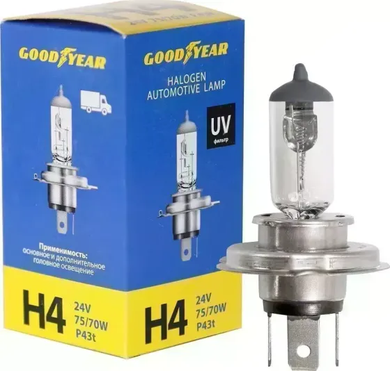 Лампа GOODYEAR автомобильная галогенная H4 24V 75/70W P43t H4 P43T