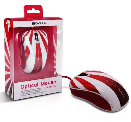 Мышь проводная  CANYON  CNL-MSO07J red/white