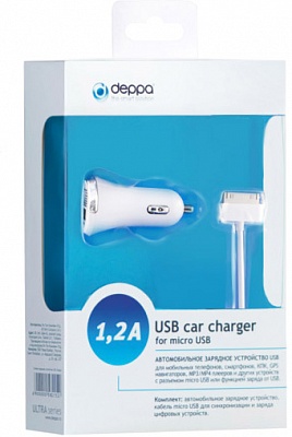АЗУ  DEPPA  Ultra USB компакт 1,2А + Data-кабель