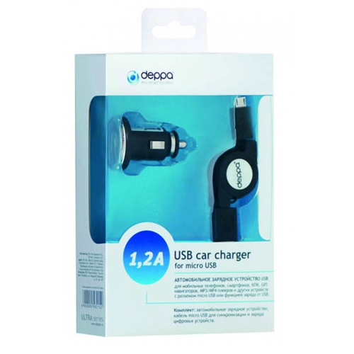АЗУ DEPPA USB компакт 1,2А + кабель micro USB
