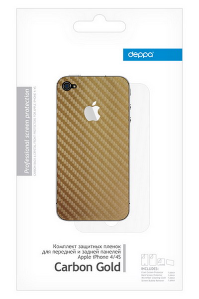 Пленка защитная  DEPPA  2шт. iPhone 4/4S Carbon Gold