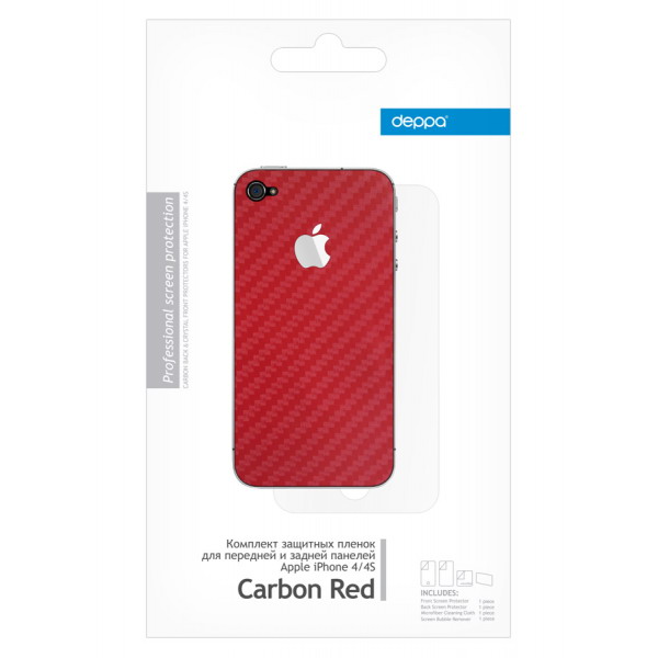 Пленка защитная  DEPPA  2шт. iPhone 4/4S Carbon Red