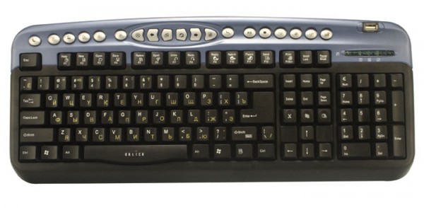 Клавиатура проводная  OKLICK  330M Multimedia (PS/2+ USB)+ USB black/blue