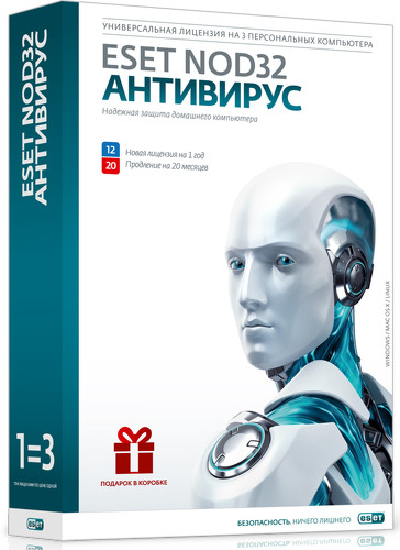 Антивирус  ESET  NOD32 Антивирус + Bonus 3ПК 1г