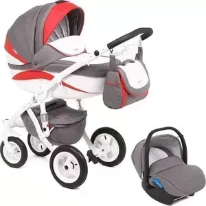 Коляска ADAMEX 3 в 1 Barletta New, (серый + белый + красный B-21 а.к. F-3) (GL000502520)