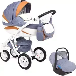 Коляска ADAMEX 3 в 1 Barletta New, (голубой + белый + оранжевый B-25 а.к. F-12) (GL000502527)