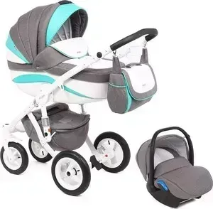 Коляска ADAMEX 3 в 1 Barletta New, (серый + белый + мятный B-20 а.к. F-3) (GL000502517)