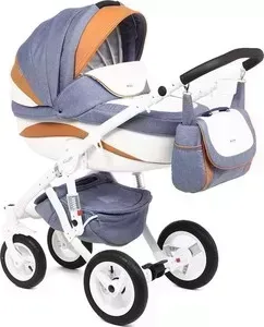 Коляска ADAMEX 2 в 1 Barletta New, (голубой + белый + оранжевый B-25) (GL000502489)