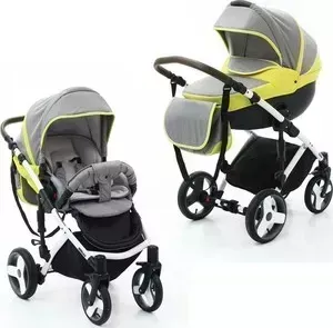 Коляска Lama 2 в 1 Pinto Silver Grey/Yellow 244 белая рама (Э0000017596)