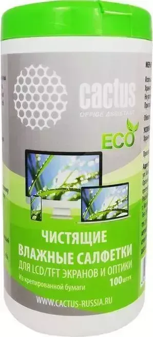 Средство для ухода за техникой CACTUS CS-1001PE 100шт (туба) Влажные салфетки LCD/TFT экранов