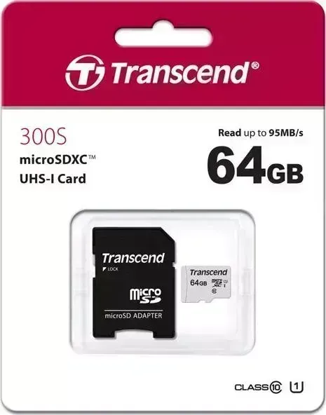 Карта памяти TRANSCEND microSD 64GB TS64GUSD300S-A ( + adapter)