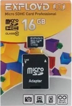 Карта памяти  Exployd MicroSDHC 16GB Class10 + адаптер SD UHS-1 30MB/s