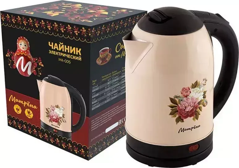 Чайник Матрена MA-005 бежевый с цветами