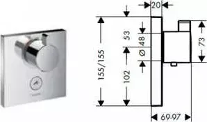 Термостат для душа Hansgrohe Showerselect встроенный с запорным вентилем highflow (15761000)