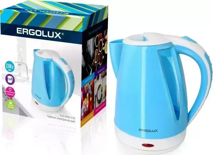 Чайник электрический  Ergolux ELX-KP02-C35 голубой/белый