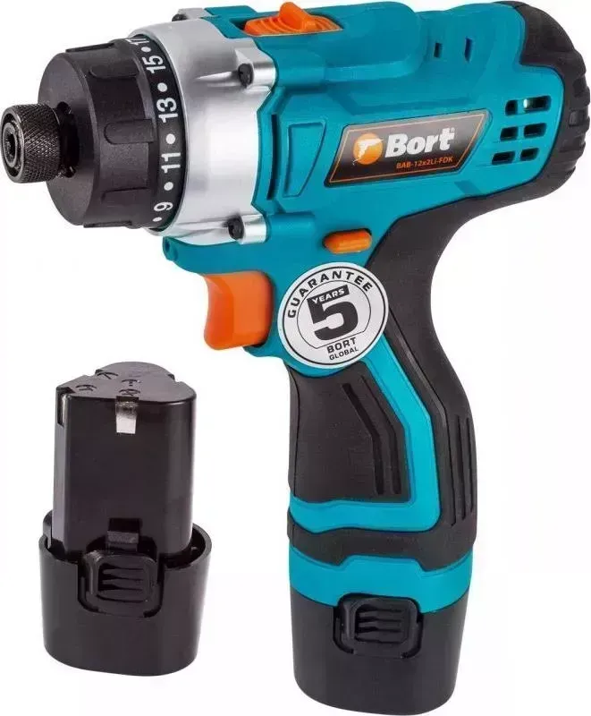Дрель аккумуляторная BORT BAB-12X2LI-FDK