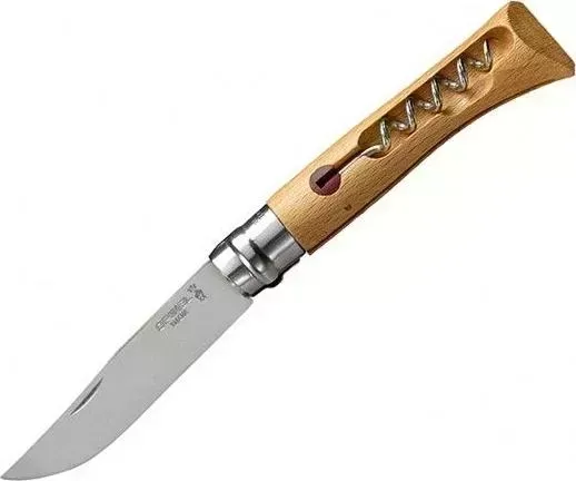 Нож  Opinel N10 нержавеющая сталь, рукоять из бука, со штопором (001410)