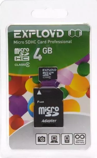 Карта памяти  Exployd MicroSDHC 4GB Class4 (+ адаптер SD)