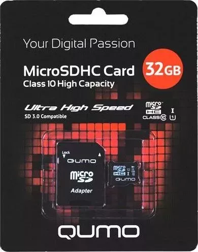 Карта памяти QUMO MicroSDHC 32GB Class10 UHS-I (+ адаптер)
