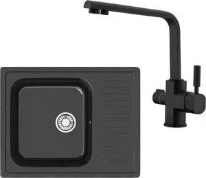 Мойка кухонная Glanz и JL-015-32 антрацит, глянцевая, с сифоном (JL-015-32, 40144-9)