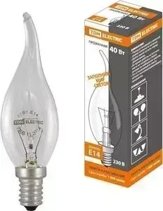Лампа TDM ELECTRIC накаливания ;Свеча на ветру; прозрачная 60 Вт-230 В-Е 14