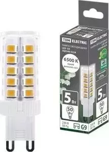 Лампа TDM ELECTRIC светодиодная G9-5 Вт-230 В-6500 К, SMD, 16x49 мм