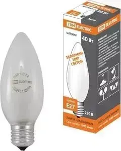 Лампа TDM ELECTRIC накаливания ;Свеча матовая; 40 Вт-230 В-Е 27