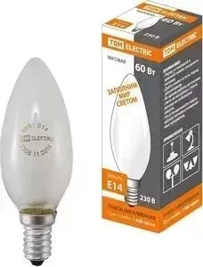 Лампа TDM ELECTRIC накаливания ;Свеча матовая; 40 Вт-230 В-Е 14