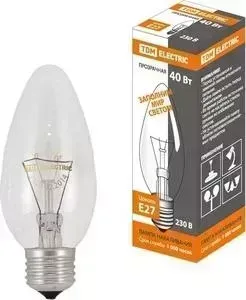 Лампа TDM ELECTRIC накаливания ;Свеча прозрачная; 60 Вт-230 В-Е 27