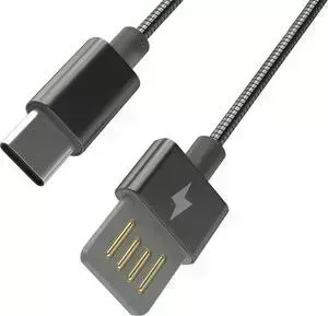 Кабель RITMIX Type C USB-USB RCC-436 Metal Grey для зарядки/синхронизации, 1м, Металлическая оплетка, Двухсторонний USB коннектор , 2А