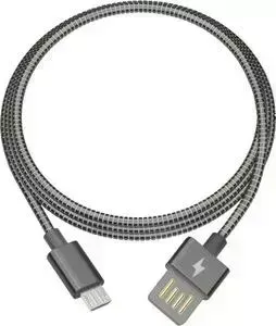 Кабель RITMIX MicroUSB-USB RCC-416 Metal Grey для зарядки/синхронизации, 1м, Металлическая оплетка, Двухсторонний USB коннектор 2А