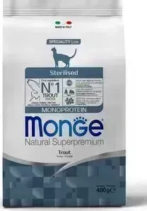 Сухой корм Monge Cat Monoprotein Sterilised Trout для стерилизованных кошек с форелью 400 г