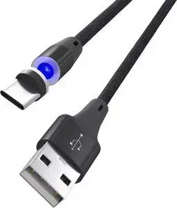 Кабель RITMIX Type C USB - USB RCC-532 Magnet Black для зарядки, 1м, ткан. опл., Снимающийся магнитный коннектор, 2А