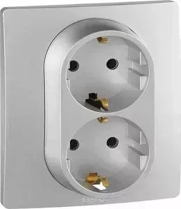 Розетка Legrand 2X2 К+З Etika 16A 250V с/з винтовой зажим немецкий стандарт алюминий 672423