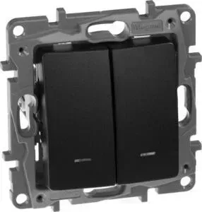 Выключатель Legrand двухклавишный Etika с подсветкой 10A 250V антрацит 672604