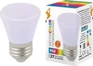 Лампа VOLPE декоративная светодиодная (UL-00005805) E27 1W RGB матовая LED-D45-1W/RGB/E27/FR/C BELL
