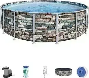 Бассейн каркасный BESTWAY Каркасный бассейн 56886 BW Камень 549x132 см фильтр-насос 5678л/ч тент лестница попл.-дозатор