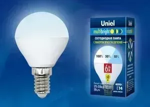 Лампа светодиодная UNIEL LED-G45-6W/NW/E14/FR/MB PLM11WH