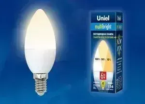 Лампа светодиодная UNIEL LED-C37-6W/WW/E14/FR/MB PLM11WH
