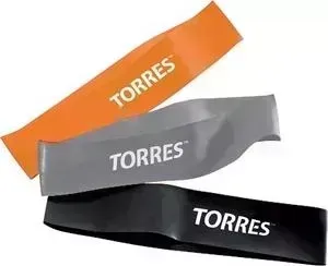 Эспандер TORRES набор латексных жгутов AL0033, длина 24 см, шир.5 см, 3 жгута в комплекте с разной степенью нагрузки 9/3/21 кг, оранжевый, серый, черн