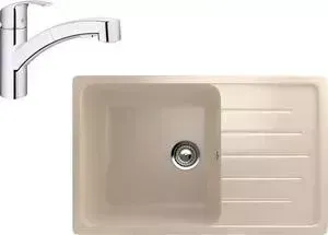 Мойка кухонная и смеситель EcoStone и ES-019 Grohe Eurosmart бежевая (ES-19-328, 30305000)