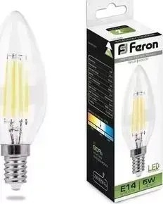 Лампа светодиодная FERON филаментная LB-58 25573 E14 5W 4000K Свеча Прозрачная