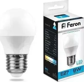Лампа светодиодная FERON LB-550 25806 E27 9W 6400K Шар Матовая