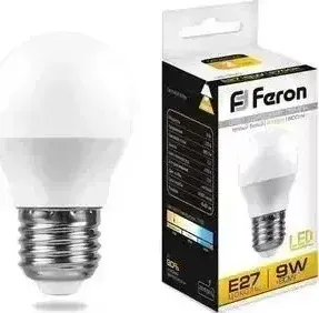 Лампа светодиодная FERON LB-550 25804 E27 9W 2700К Шар Матовая