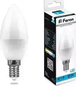 Лампа светодиодная FERON LB-570 25800 E14 9W 6400K Свеча Матовая