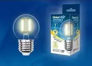 Филаментная диммируемая светодиодная лампа UNIEL LED-G45-5W/WW/E27/CL/DIM GLA01TR