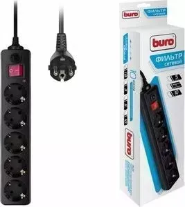Сетевой фильтр BURO 500SH-1.8-B 1.8м (5 розеток) черный