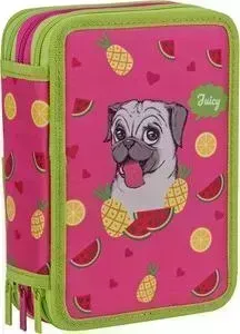 Пенал BERLINGO 3 отделения Juicy Pug, полиэстер